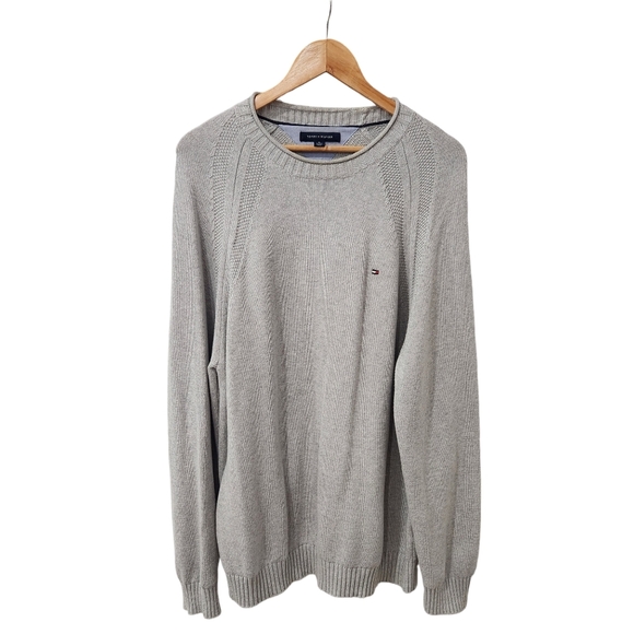 Tommy Hilfiger Sweater Mens XL Gray Roll Neck Knitted Pullover Fisherman - Picture 1 of 9